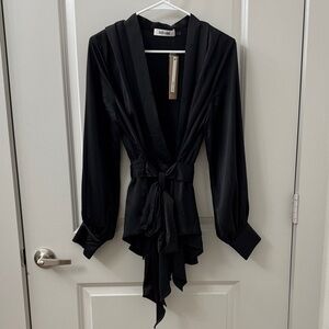 DO+BE Black Satin Wrap Top